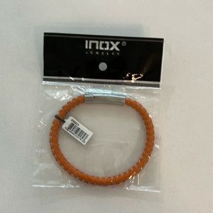 NEW Mens leather INOX bracelet.  Push bottom latch